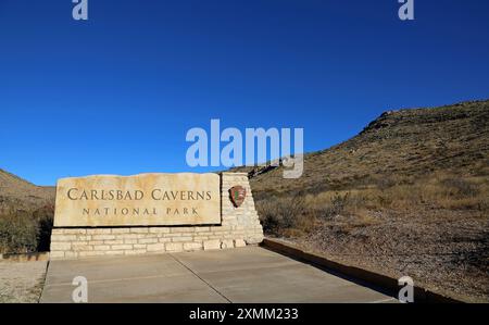 Cartello con i nomi - Carlsbad Caverns National Park, New Mexico Foto Stock