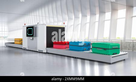 3D rendering macchina lo scanner esegue la scansione di bagagli in aeroporto Foto Stock