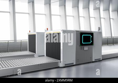 3D rendering macchina lo scanner esegue la scansione di bagagli in aeroporto Foto Stock