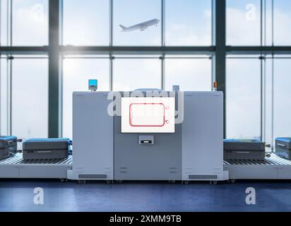 3D rendering macchina lo scanner esegue la scansione di bagagli in aeroporto Foto Stock