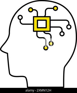 Icone del profilo umano, intelligenza artificiale e circuiti e chip ai, illustrazione vettoriale Illustrazione Vettoriale