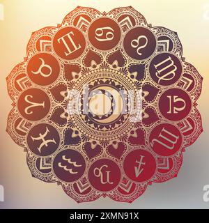 cerchio zodiacale ornamentale splendido design a colori Illustrazione Vettoriale