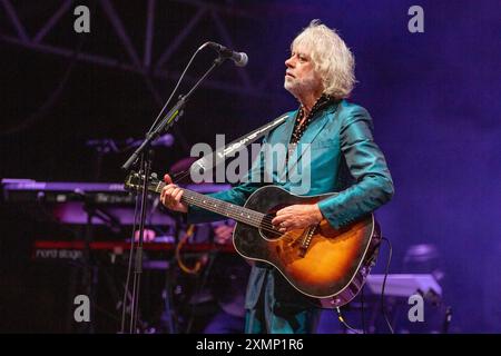 Fredrikstad, Norvegia. 26 luglio 2024. Il cantante, cantautore e musicista irlandese Bob Geldof esegue un concerto dal vivo durante il festival norvegese Maanefestivalen 2024 a Fredrikstad. Foto Stock