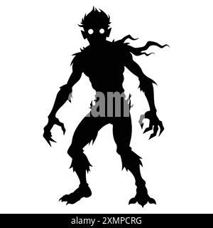 Halloween Zombie, sfondo bianco, silhouette Vector Illustrazione Vettoriale