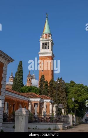 Campanile di San Giorgio maggiore, campanile di San Giorgio maggiore sull'isola di San Giorgio maggiore a Venezia, Italia. Foto Stock