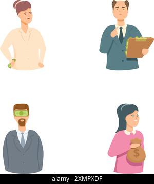 Le icone del concetto di lobbismo impostano il vettore dei cartoni animati. Influenza del denaro sull'azione del legislatore. Politica, legge Illustrazione Vettoriale