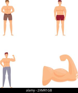 Collezione di illustrazioni vettoriali con uomini in varie pose per il fitness Illustrazione Vettoriale