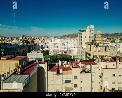 Vista panoramica aerea del centro di Murcia e del fiume Segura. Foto di alta qualità Foto Stock