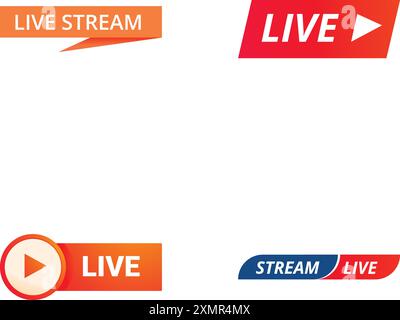 Raccolta di moderni pulsanti e icone per la trasmissione e lo streaming live Illustrazione Vettoriale