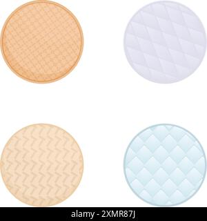 Raccolta di quattro piastre circolari con vari motivi geometrici e texture isolate su bianco Illustrazione Vettoriale
