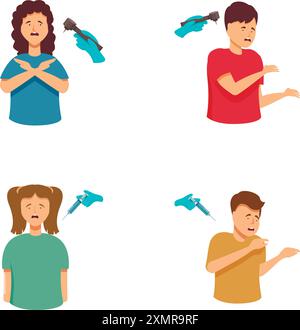 Collezione di personaggi dei cartoni animati con pistole ad acqua in varie pose ed espressioni Illustrazione Vettoriale