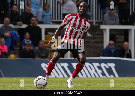 Jay Matete del Sunderland durante l'amichevole di pre-stagione tra Hartlepool United e Sunderland al Victoria Park di Hartlepool, sabato 27 luglio 2024. (Foto: Michael driver | mi News) crediti: MI News & Sport /Alamy Live News Foto Stock