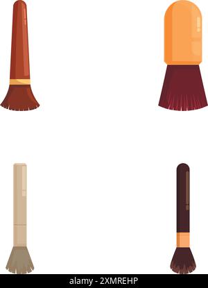 Raccolta di vari pennelli cosmetici per applicazioni di trucco, isolati su sfondo bianco Illustrazione Vettoriale