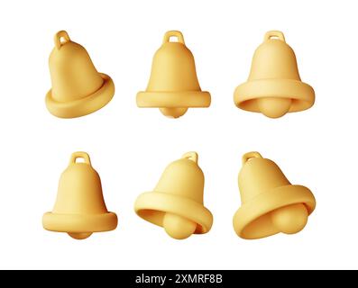 Set 3D dell'icona della campana di notifica Illustrazione Vettoriale