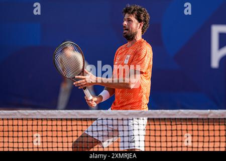 Parigi, Francia. 29 luglio 2024. PARIGI, FRANCIA - LUGLIO 29: Robin Haase dei Paesi Bassi gareggia nel primo turno doppio maschile durante la terza giornata di tennis - Giochi Olimpici Parigi 2024 al Roland Garros il 29 luglio 2024 a Parigi, Francia. (Foto di Andre Weening/Orange Pictures) credito: Orange Pics BV/Alamy Live News Foto Stock