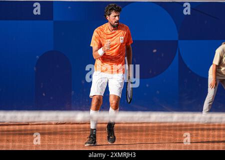 Parigi, Francia. 29 luglio 2024. PARIGI, FRANCIA - LUGLIO 29: Robin Haase dei Paesi Bassi gareggia nel primo turno doppio maschile durante la terza giornata di tennis - Giochi Olimpici Parigi 2024 al Roland Garros il 29 luglio 2024 a Parigi, Francia. (Foto di Andre Weening/Orange Pictures) credito: Orange Pics BV/Alamy Live News Foto Stock