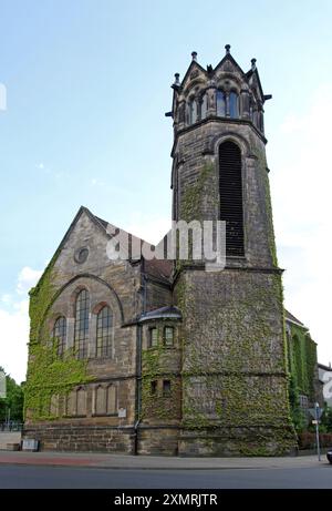 Hannover, Germania - 3 maggio 2011: Chiesa Evangelica riformata, Torre del Tempio, edificio storico di Sternkirchen nella città vecchia. Foto Stock