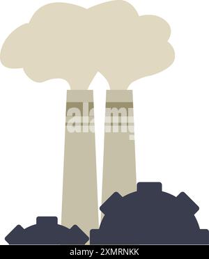 Illustrazione che mostra l'inquinamento industriale con fumo che fuoriesce da due camini Illustrazione Vettoriale
