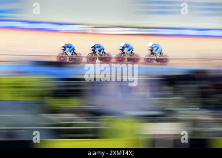 Newport, Regno Unito. 29 luglio 2024. Lunedì 29 luglio 2024, il Team GB si trova al Geraint Thomas National Velodrome of Wales a Newport, nel Galles del Sud. foto di Andrew Orchard/Andrew Orchard Sports Photography/ Alamy Live News Credit: Andrew Orchard Sports Photography/Alamy Live News Foto Stock