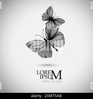 Oggetto con logo farfalla. Disegno a mano linea art. Non IA. Illustrazione vettoriale Illustrazione Vettoriale