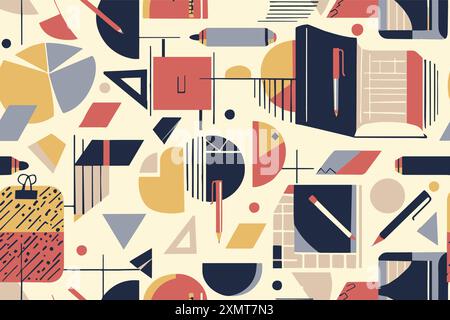 Forme geometriche quadrate motivo senza cuciture. Materiale didattico scolastico ha isolato il motivo di stampa tessile. Illustrazione vettoriale sullo sfondo Illustrazione Vettoriale