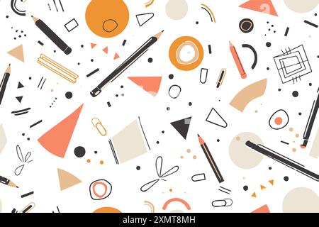 Forme geometriche quadrate motivo senza cuciture. Materiale didattico scolastico ha isolato il motivo di stampa tessile. Illustrazione vettoriale sullo sfondo Illustrazione Vettoriale