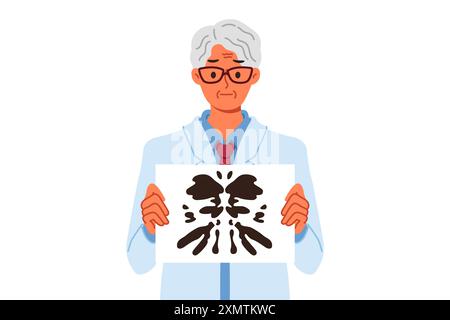 Lo psicoterapeuta utilizza il test di rorschach per controllare la salute mentale della persona e identificare i problemi mentali Illustrazione Vettoriale