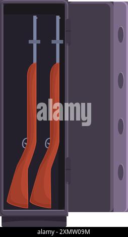 La cassetta di sicurezza è aperta, rivelando due fucili conservati all'interno Illustrazione Vettoriale