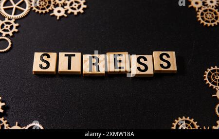 La parola sottolinea un cartello fatto di blocchi di legno in una stanza luminosa su un tavolo. Foto Stock