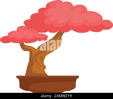 Illustrazione stilizzata di un albero di bonsai rosa che cresce in una pentola Illustrazione Vettoriale