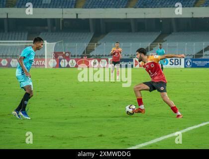 Kolkata, Bengala Occidentale, India. 30 luglio 2024. La squadra di calcio dell'Emami East Bengal vanta una comoda vittoria sulla squadra di calcio dell'Indian Air Force nella 133a IndianOil Durand Cup (incontro del gruppo A) con un margine di 3-1 allo stadio VYBK. David Lalhlansanga, Dimitrios Diamantakos e Saul Crespo hanno segnato per l'EastBengal, mentre Somananda Singh ha segnato per l'Airforce. (Credit Image: © Amlan Biswas/Pacific Press via ZUMA Press Wire) SOLO PER USO EDITORIALE! Non per USO commerciale! Crediti: ZUMA Press, Inc./Alamy Live News Foto Stock