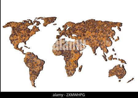 Circa delineato mappa del mondo con riempimento di metallo su sfondo grigio Foto Stock