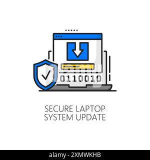 Icona della linea dei colori di aggiornamento del software di sistema del notebook protetto. Download del driver del personal computer, aggiornamento del sistema portatile o tecnologia del sistema informatico lin Illustrazione Vettoriale