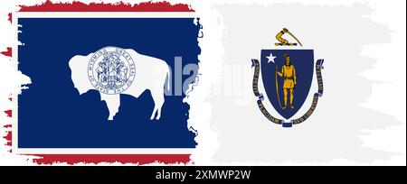 stati del Massachusetts e del Wyoming: "Grunge brush flag connection, Vector" Illustrazione Vettoriale