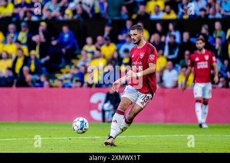 Brondby, Danimarca. 29 luglio 2024. Stefan Velkov (13) del Vejle BK visto durante il 3F Superliga match tra Broendby IF e Vejle BK al Brondby Stadion. Credito: Gonzales Photo/Alamy Live News Foto Stock