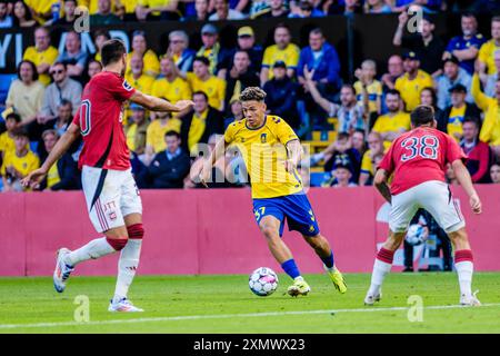 Brondby, Danimarca. 29 luglio 2024. Clement Bischoff (37) di Broendby SE visto durante il 3F Superliga match tra Broendby IF e Vejle BK al Brondby Stadion. Credito: Gonzales Photo/Alamy Live News Foto Stock