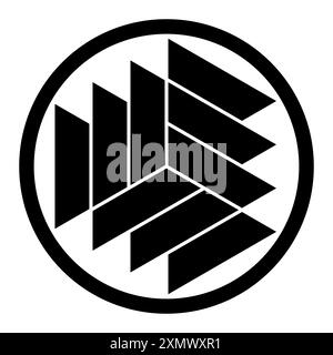 Forme trapezoidali che formano un esagono, racchiuso in un bordo circolare, ritagliare un modello circolare. Mandala come struttura esagonale, fatta di nove trapezoidi. Foto Stock