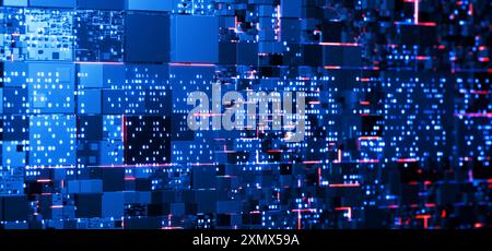 Apprendimento automatico. Background dei dati. Intelligenza artificiale. Sfondo della struttura della rete. Banner ampio. Big data. Intelligenza artificiale. Blockchain t Foto Stock