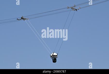 Parigi, Francia. 29 luglio 2024. Giochi olimpici di Parigi 2024. Slalom canoa. Stadio Olimpico Nautico. Parigi. La Spider cam nella gara maschile di kayak singolo (MK1) durante le Olimpiadi di Parigi 2024 allo Stadio Nautico Olimpico, Francia. Crediti: Sport in foto/Alamy Live News Foto Stock