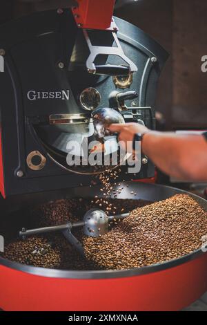 Una vivace collezione di caffè, limonate, piatti pronti, fotografie da bistrot e dessert. Gustate bevande gourmet, piatti placcati e dolcetti, perfe Foto Stock