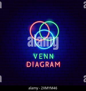 Venn diagramma etichetta neon Illustrazione Vettoriale