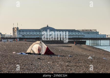 Brighton, 29 luglio 2024: Cucciolata sulla spiaggia di Brighton la mattina dopo uno dei giorni più caldi e frequentati dell'anno Foto Stock