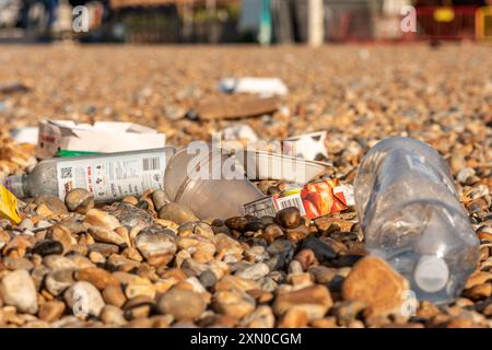 Brighton, 29 luglio 2024: Cucciolata sulla spiaggia di Brighton la mattina dopo uno dei giorni più caldi e frequentati dell'anno Foto Stock