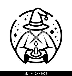 Icona mago o simbolo di linea moderna. Grafica a linee vettoriali e design a icone con un contorno audace. Simbolo minimalista Pixel Perfect in bianco e nero isolato Illustrazione Vettoriale