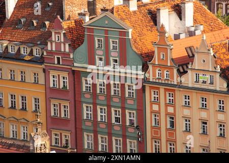Vista elevata della piazza del mercato nella città vecchia di Breslavia, in Polonia, in Europa Foto Stock