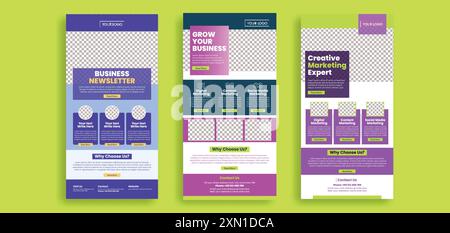 Set di modelli di newsletter e-mail per l'interfaccia utente della pagina Web o l'infografica aziendale, la progettazione dell'intestazione dell'interfaccia utente del sito Web o della pagina di destinazione, la progettazione del layout dei giornali Illustrazione Vettoriale