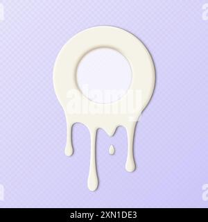 Icona rotonda o cornice con gocce di yogurt, vernice o latte che scorrono verso il basso. Illustrazione vettoriale. Illustrazione Vettoriale