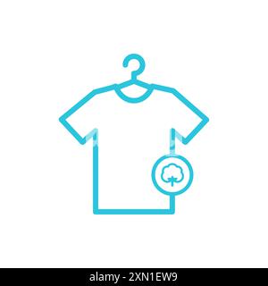Icona di una T-shirt in cotone. Isolato su sfondo bianco. Dal set di icone blu. Illustrazione Vettoriale