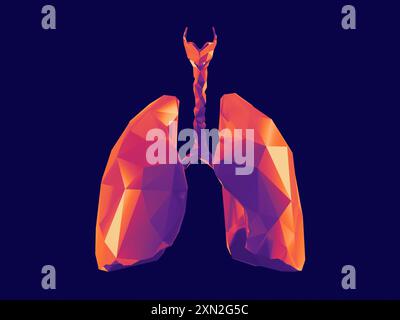 rappresentazione stilizzata in 3d di polmoni umani, organi essenziali per la respirazione, raffigurata in uno stile geometrico a basso contenuto di poli, che mostra il loro ruolo vitale nello scambio di ossigeno e nella vita Foto Stock