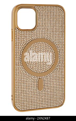 Custodia in silicone con pietre sgranate per telefono su sfondo bianco con isolamento Foto Stock